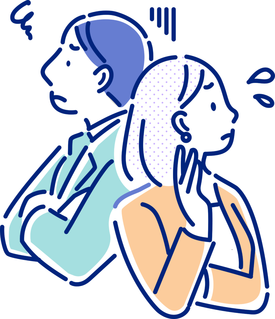 Illustration of a male and female executive, both who look worried and stressed